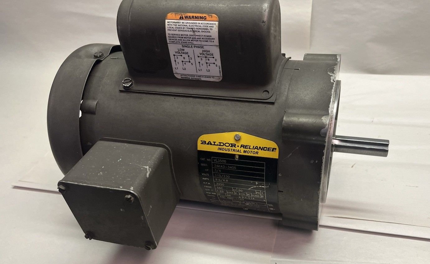 Used BALDOR,VL3506,MOTOR 3/4HP 115/230V 3450RPM 56C 1PH