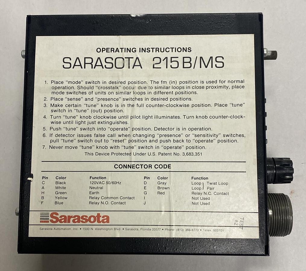 Used SARASOTA,215B,VEH DETECTOR