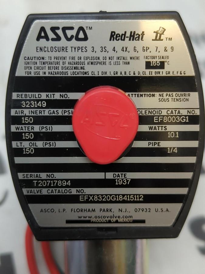 ASCO RED HAT,EFX8320G18415112,SOLENOID VALVE 1/4 INCH NEW WITHOUT BOX
