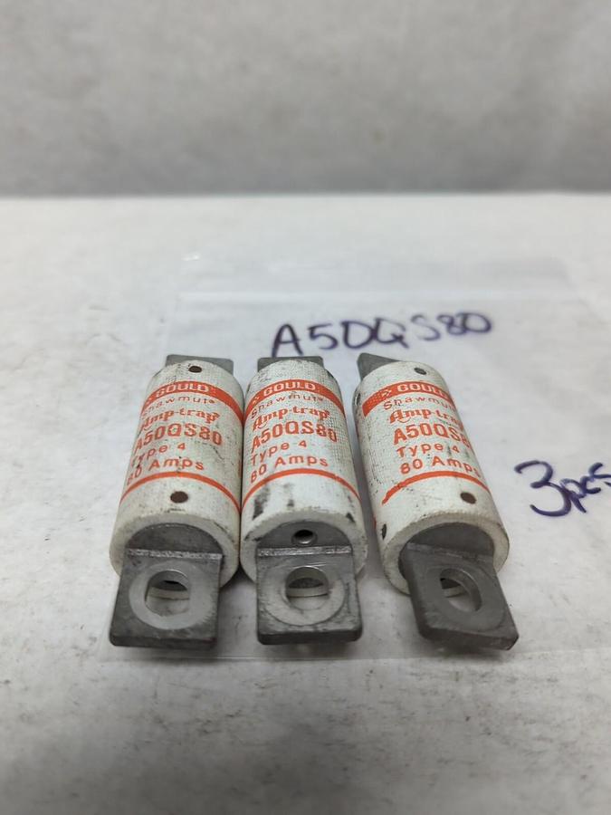 Used GOULD SHAWMUT,A50QS80,AMP-TRAP 80 AMP FUSE LOT OF 3 PRE-OWNED