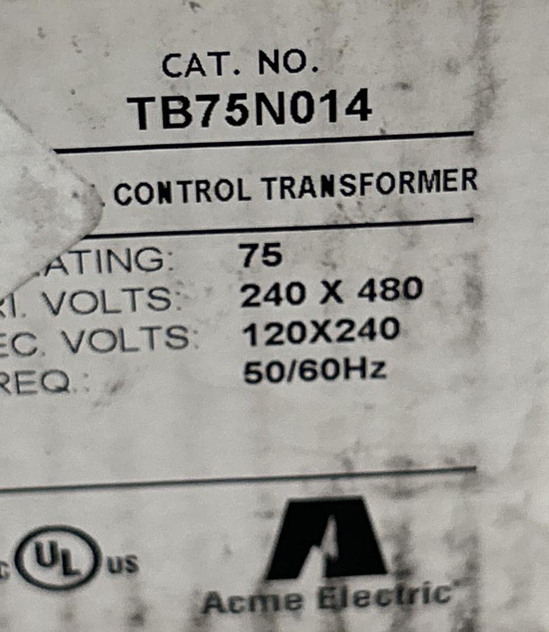 Used ACME ELECTRIC,TB75N014,CONTROL TRANSFORMER 240X480V NEW