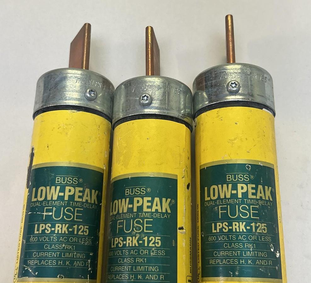 Used COOPER BUSSMANN,LPS-RK-125,LOW PEAK FUSE 125A 600V LOT OF 3