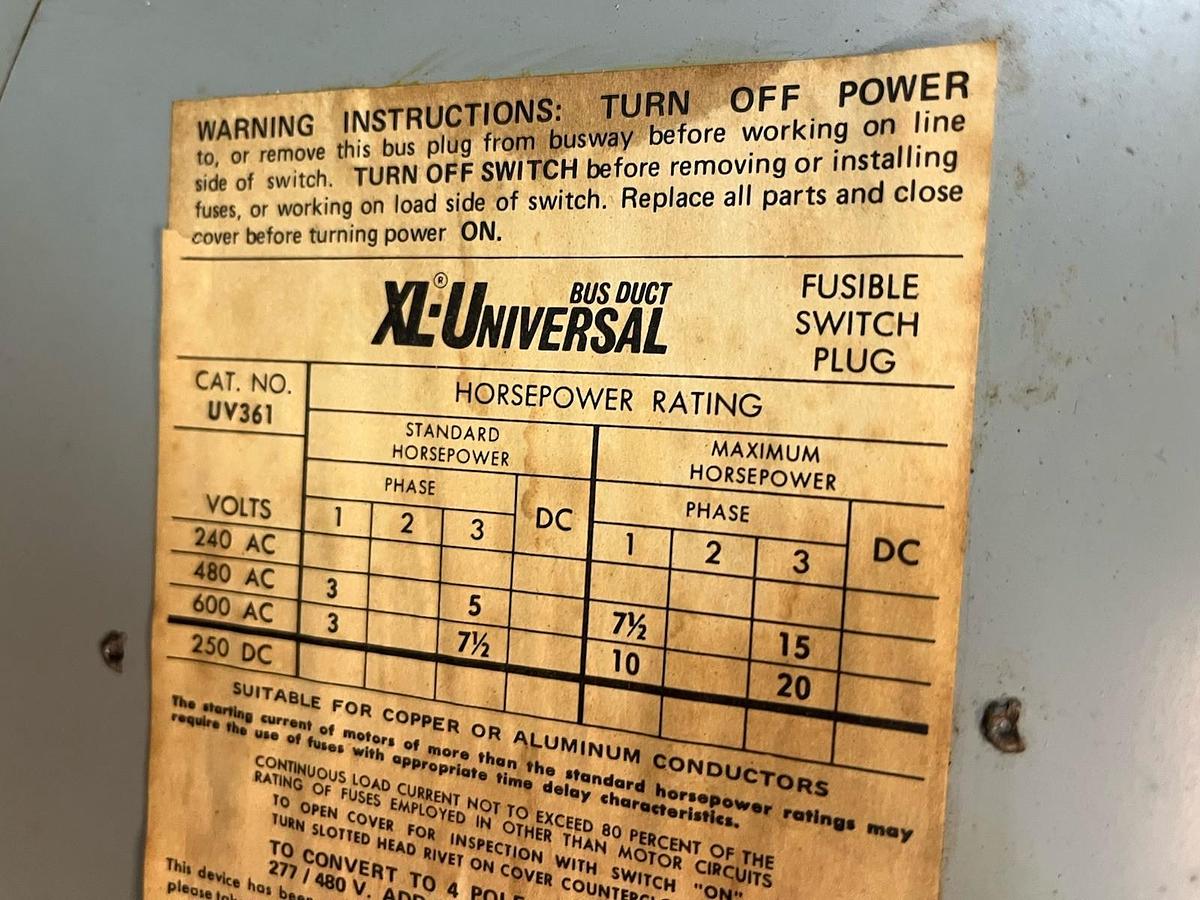 GOULD,UV361,XL-UNIVERSAL FUSIBLE BUS PLUG 300A 600V 3PH