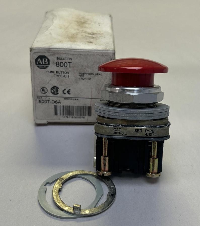 ALLEN BRADLEY,800T-D6A,RED MUSHROOM HEAD PUSH BUTTON NOS