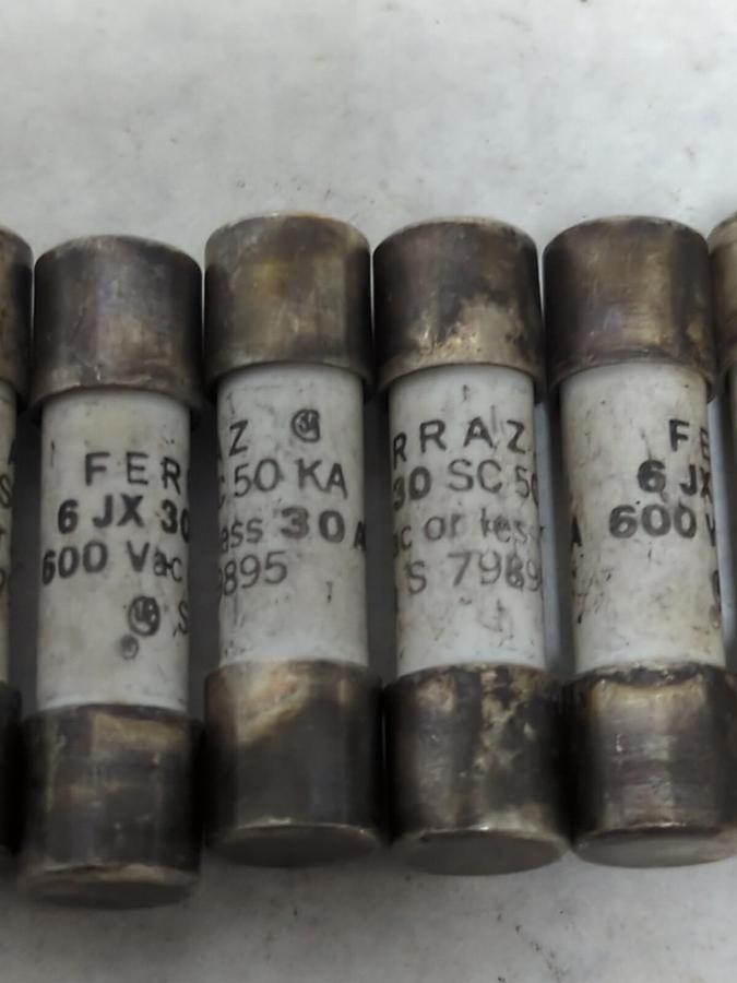 Used FERRAZ,6JX30 SC 50KA,FUSE 30 AMP LOT OF 12 PRE-OWNED