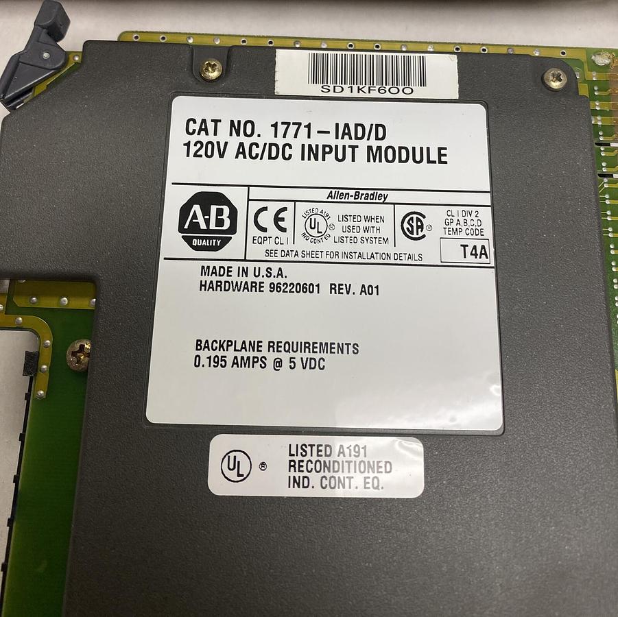 Used Allen-Bradley,1771-IAD,Ser D 120V AC/DC Input Module Refurbished
