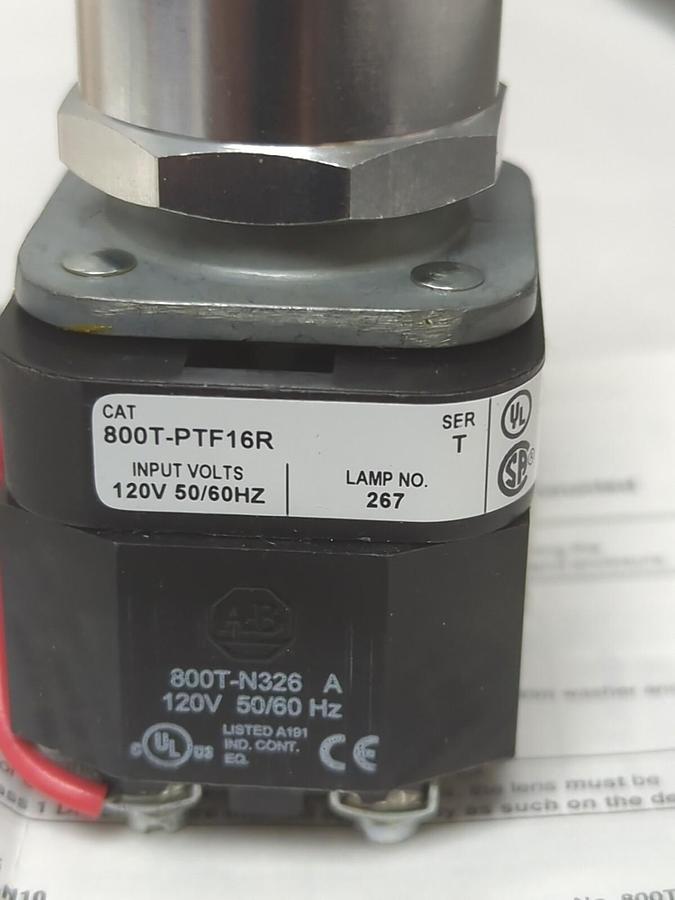 ALLEN BRADLEY,800T-PTF16R,PUSH-TO-TEST PILOT LIGHT RED SERIES T 120V 50/60HZ NEW