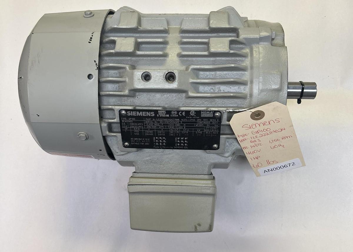 SIEMENS,1LE22211AB214GA3,MOTOR 1HP 1755RPM 230/460V 143TC FRAME NOS