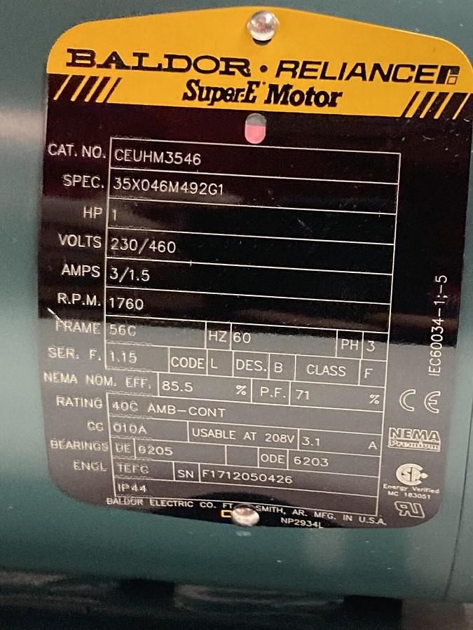 Baldor,CEUHM3546,Inverter Motor 1HP 1760 RPM 230/460V 56C Frame