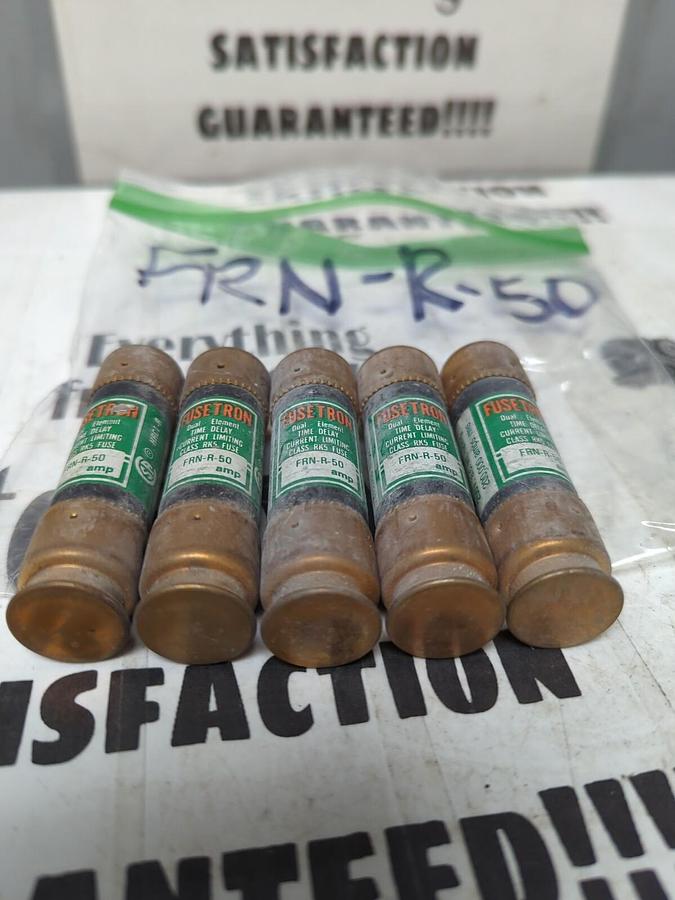 COOPER BUSSMANN,FRN-R-50,FUSETRON 50 AMP FUSES LOT OF 5 NOS