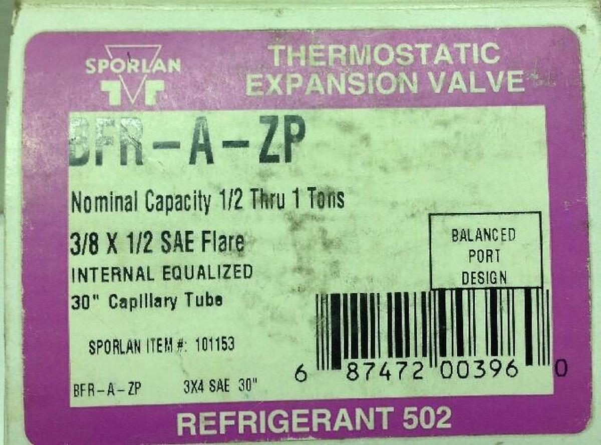 Sporlan,BFR-A-ZP,Thermostatic Expansion Valve 3/8x1/2 SAE Flare 30IN Capillary
