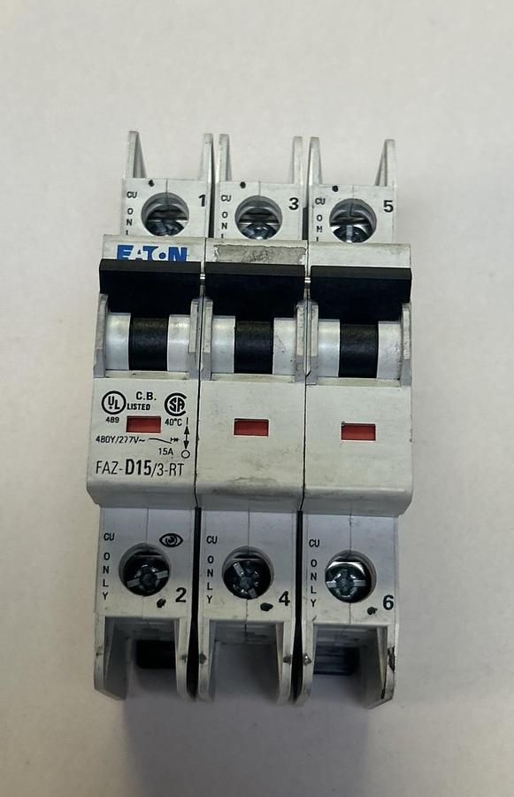 Used EATON,FAZ-D15/3RT,CIRCUIT BREAKER 15A 480Y/277V 3P