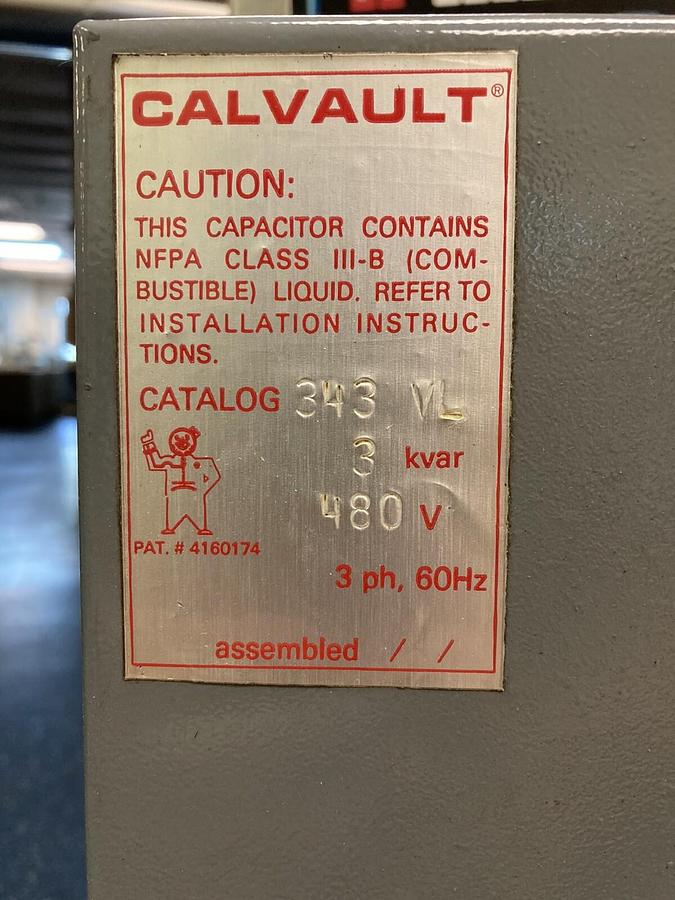 Used Calmount,343 VLM,Calvault Capacitor 3 kvar  480 V 3 Ph