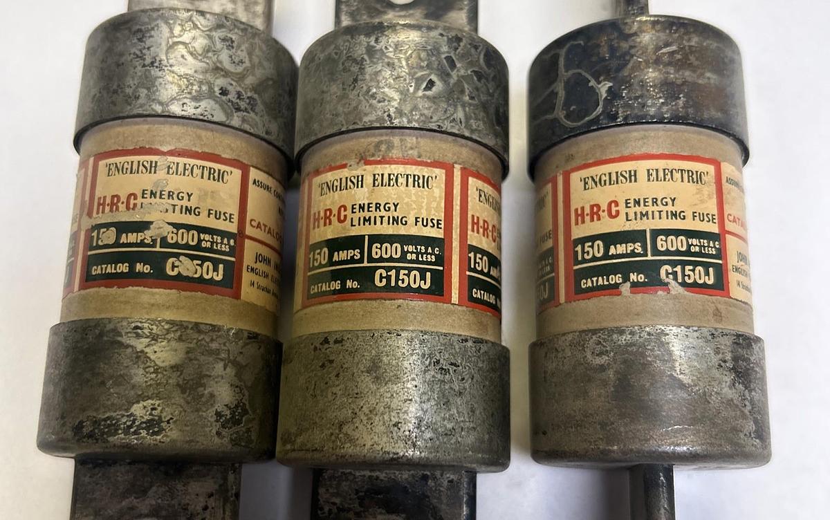 Used ENGLISH ELECTRIC,C150J,ENERGY LIMITING FUSE 150A 600V LOT OF 3
