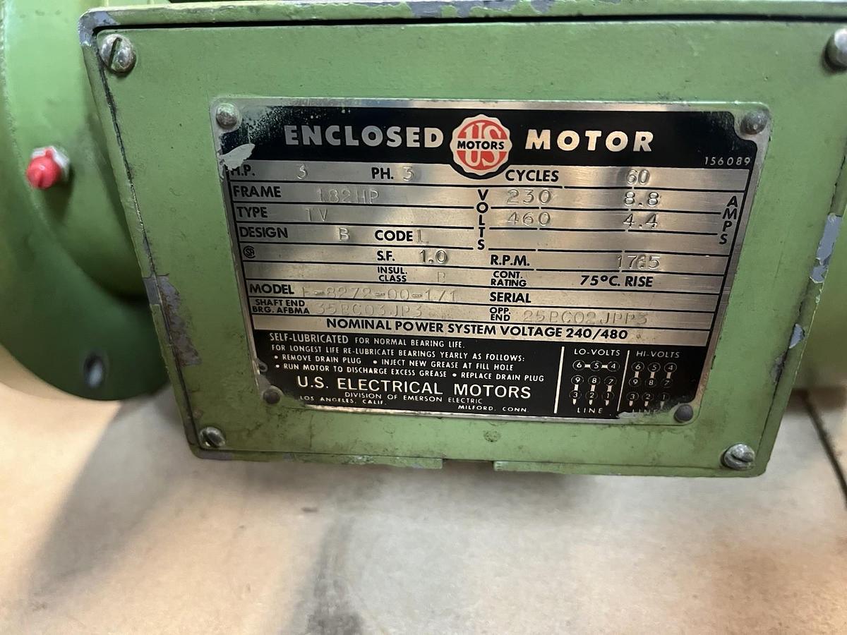 Used US MOTORS,F-8272-00171,MOTOR 3HP 1765RPM 3PH 182HP