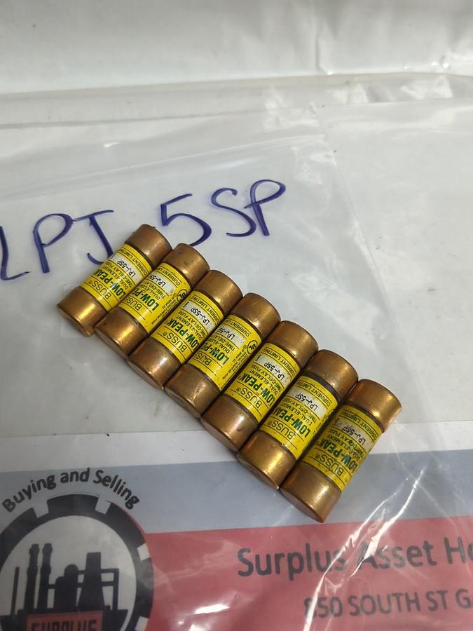 Used COOPER BUSSMANN,LPJ-5SP,LOW-PEAK 5 AMP FUSE LOT OF 7 PRE-OWNED