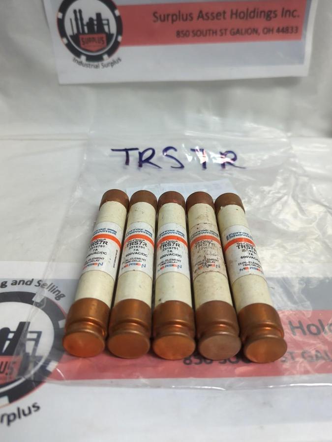 Used FERRAZ SHAWMUT,TRS-7R,CURRENT LIMITING 7 AMP FUSE LOT OF 5 PRE-OWNED