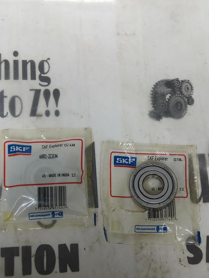 SKF,6001-2ZJEM,DOUBLE SHIELDED DEEP GROOVE BALL BEARING LOT OF 2 NOS