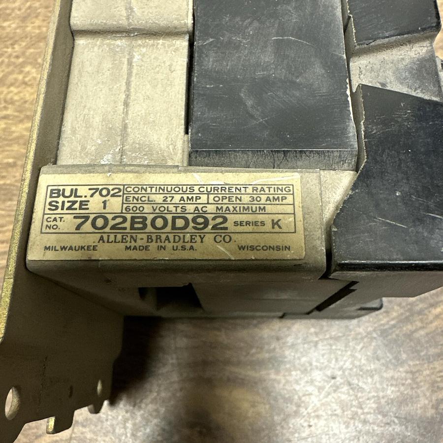 Used Allen Bradley,702B0D92,Size 1 Motor Starter Contactor