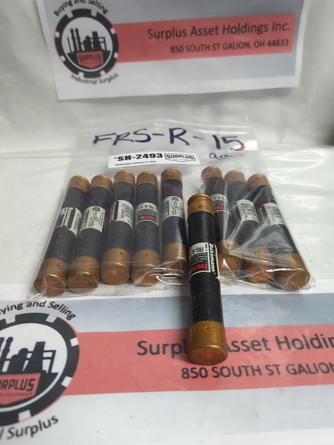 Used COOPER BUSSMANN,FRS-R-15,FUSETRON 15 AMP FUSE LOT OF 9 PRE-OWNED