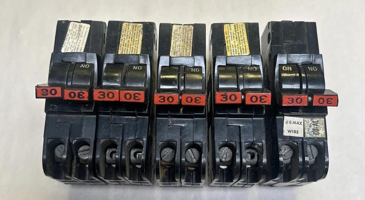 Used FEDERAL PACIFIC,NC230,CIRCUIT BREAKER 30A 120/240V 2P LOT OF 5