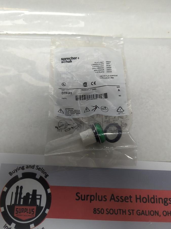 SPRECHER + SCHUH,D7P-P3,PILOT LIGHT OPERATOR LENS GREEN SERIES A NOS