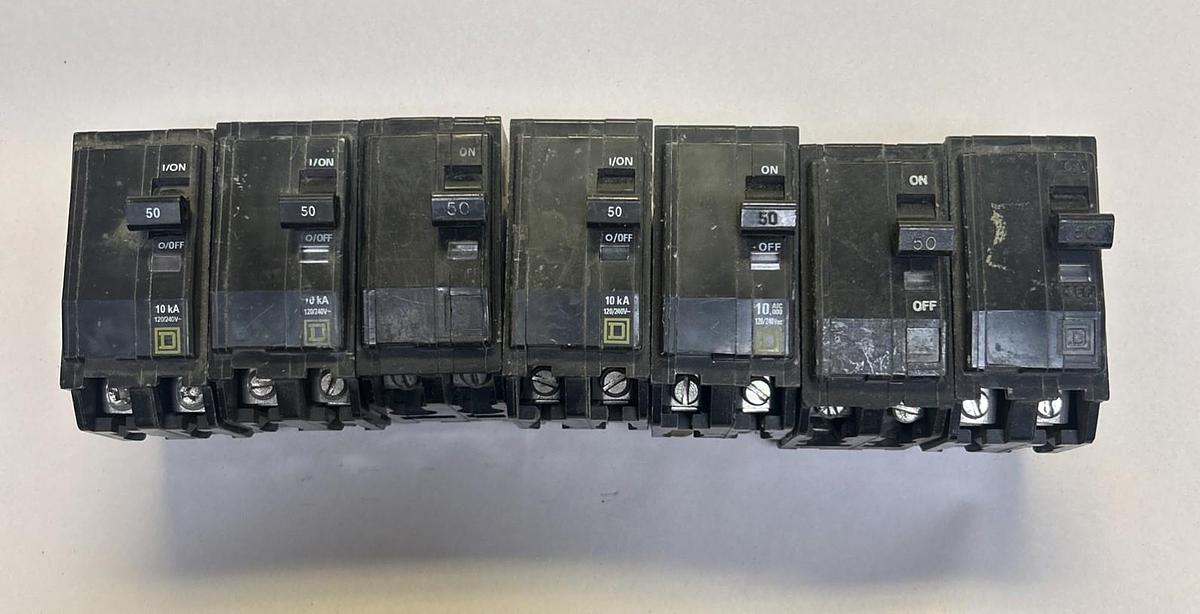 Used SQUARE D,QO250,CIRCUIT BREAKER 50A 120/240V 2P LOT OF 7