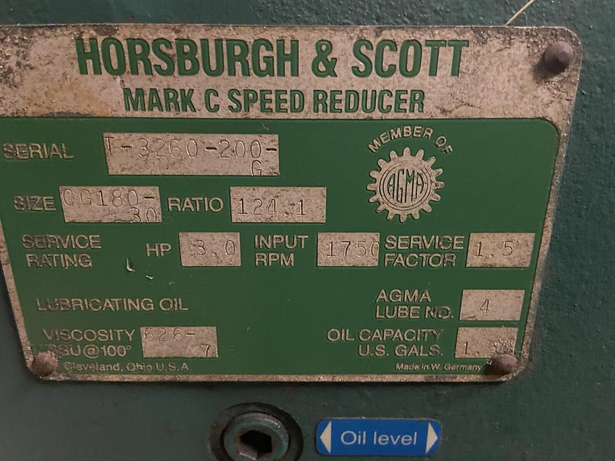 Used Horsburgh & Scott,T-3260-200-G,Speed Reducer Ratio 124:1 CG180-30 3Hp