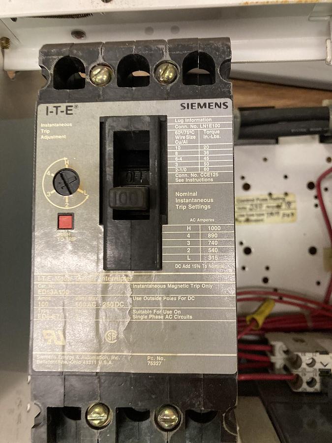 Used ITE Siemens,Model 95 36-89033,100 Amps Size 3 18 INCH MCC Starter Bucket