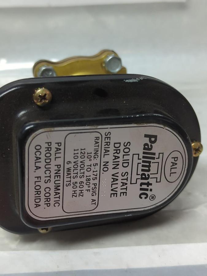 Used PALL,1198855,PALLAMATIC II SOLID STATE DRAIN VALVE 5-175 PSIG 6 WATT 120/110V