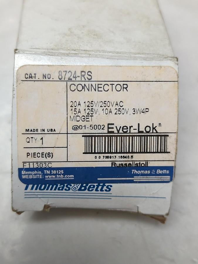 T&B RUSSELLSTOLL,8724-RS,CONNECTOR 20A 125V/250VAC 15A 125V 10A 250V 3W4P