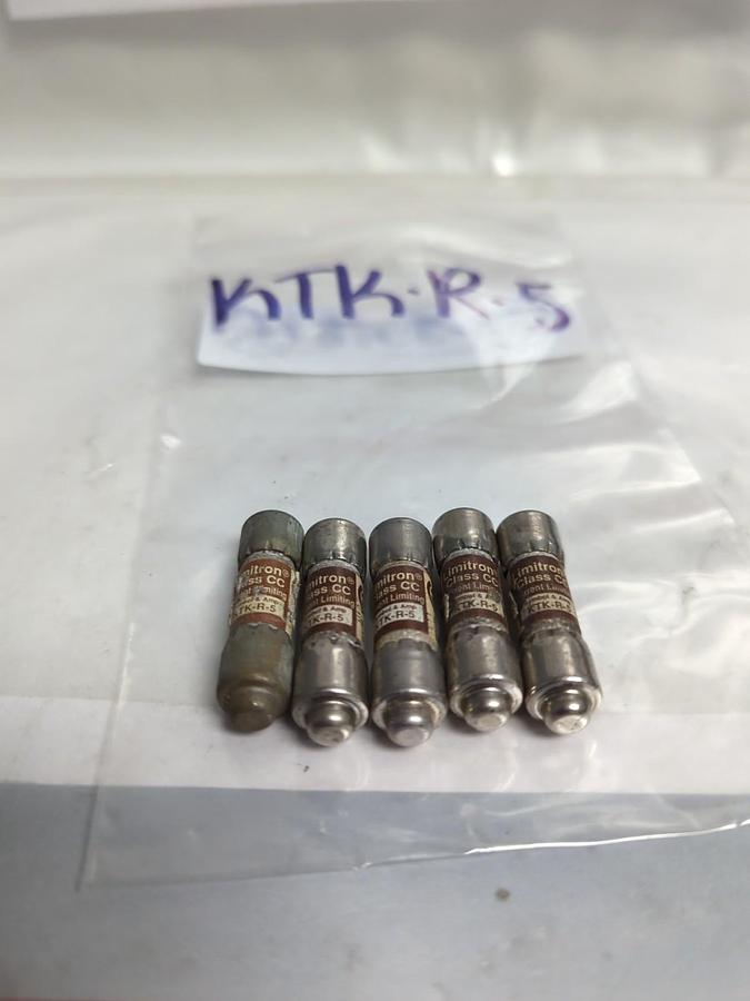 Used COOPER BUSSMANN,KTK-R-5,LIMITRON 5 AMP FUSE LOT OF 5 PRE-OWNED