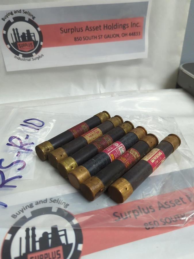 Used COOPER BUSSMANN,FRS-R-10,FUSETRON 10 AMP FUSE LOT OF 6 PRE-OWNED