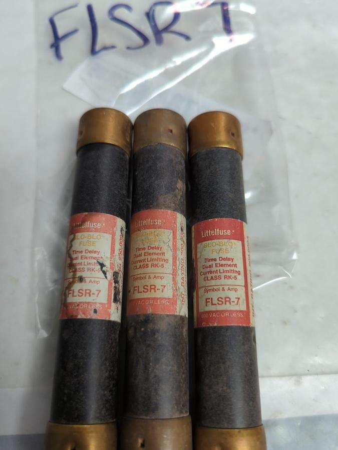 Used LITTELFUSE,FLSR 7,SLO-BLO 7 AMP FUSE LOT OF 3 PRE-OWNED