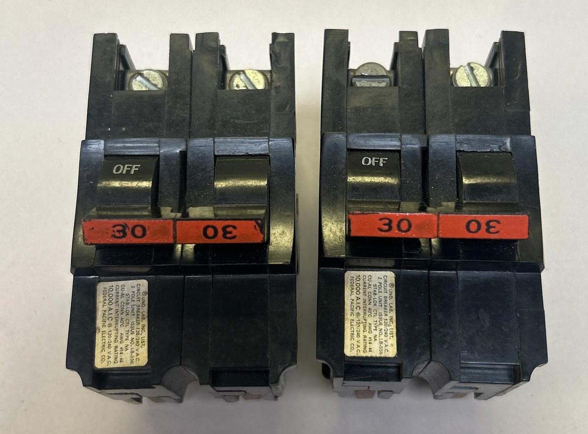 Used FEDERAL PACIFIC,NA230,CIRCUIT BREAKER 30A 120/240V 2P LOT OF 2