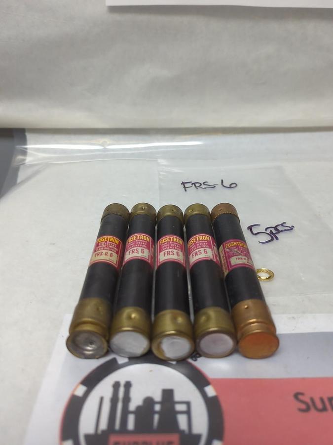 Used COOPER BUSSMANN,FRS-6,LIMITRON 6 AMP FUSE LOT OF 5 PRE-OWNED
