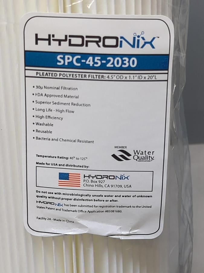 HYDRONIX,SPC-45-2030,PLEATED POLYESTER FILTER 4.5 IN OD. 1.1 IN ID 20 IN LONG