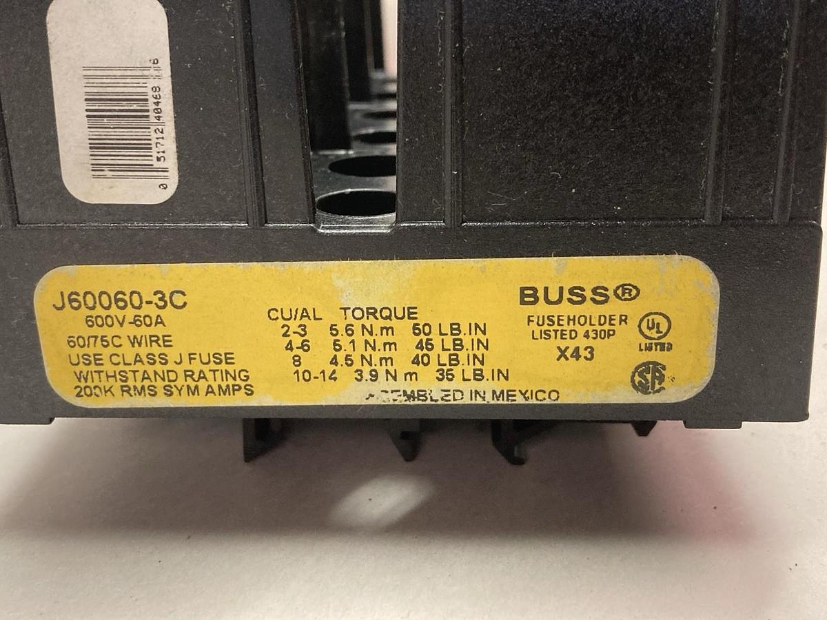 Used Buss,J60060-3C,Fuse Holder 600V 60A