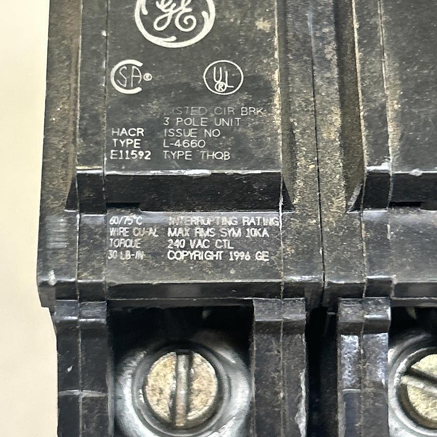 Used GENERAL ELECTRIC,THQB320,CIRCUIT BREAKER 20A 600V 3P LOT OF 2