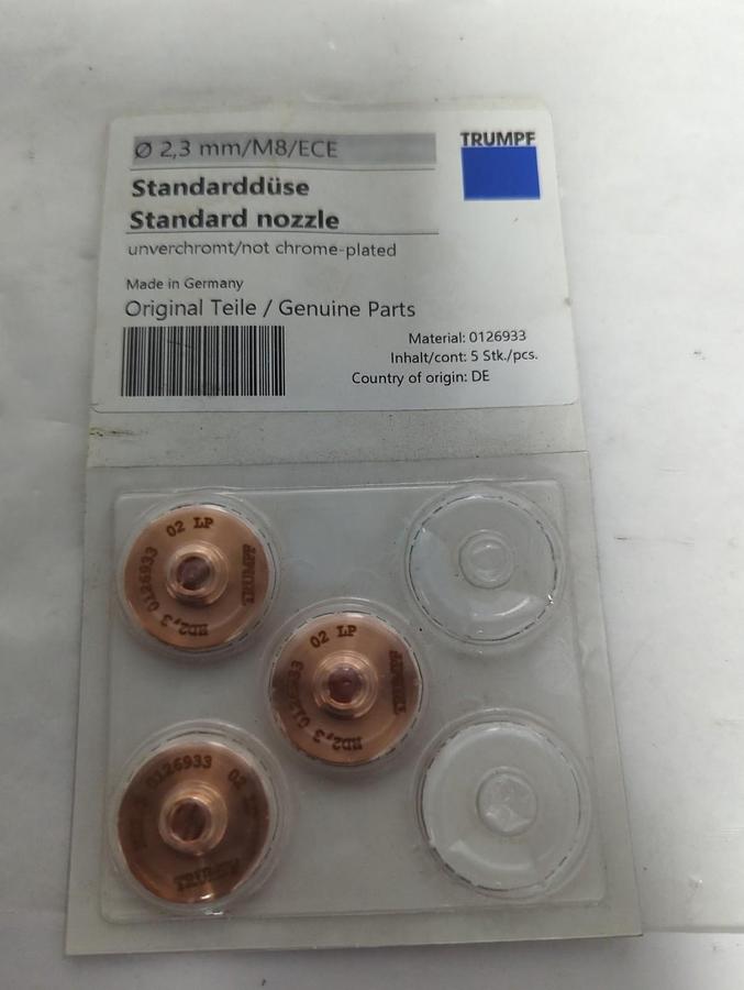 TRUMPF,0126933,CHROME PLATED LASER MACHINE NOZZLE 2.3MM/M8/ECE PACK OF 3 NOS
