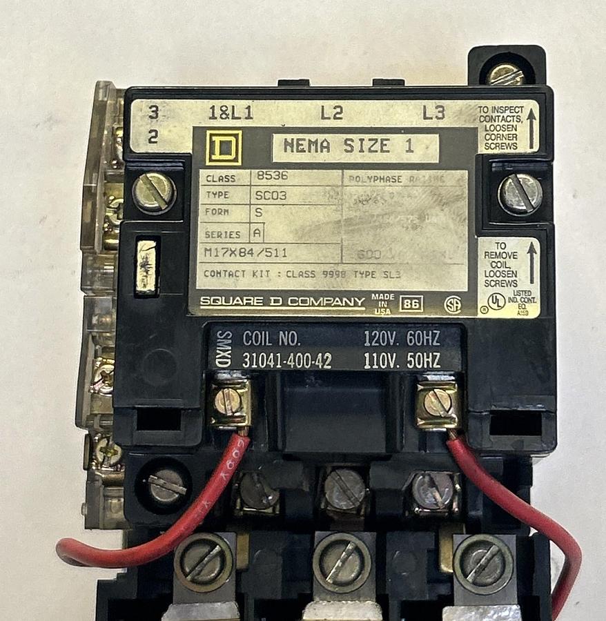 Used SQUARE D,8536SC03,STARTER SIZE 1 110/120V COIL
