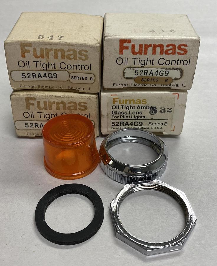 FURNAS,52RA4G9,SER. B OIL TIGHT PILOT LIGHT AMBER GLASS LENS LOT OF 4 NOS