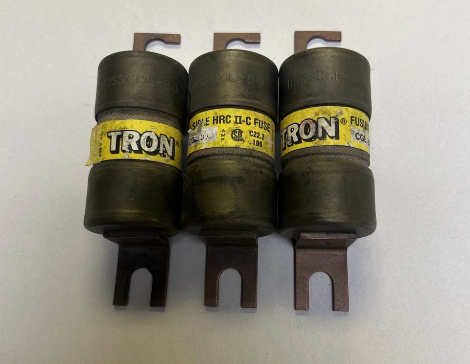 Used BUSSMANN,CGL80,TRON FUSE 80A 600V LOT OF 3