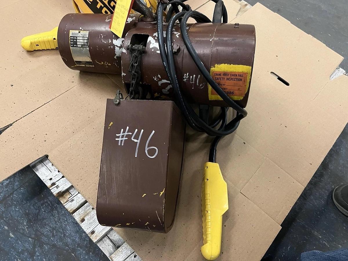 Used BUDGIT,K-316-2,ELECTRIC HOIST 1 TON 16FPM 1HP 3PH 460V 12' CHAIN