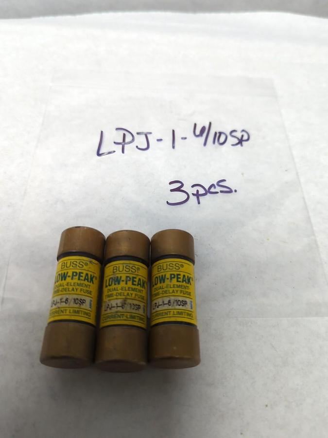 Used COOPER BUSSMANN,LPJ-1-6/10SP,LOW-PEAK 1-6/10 AMP FUSES LOT OF 3 PRE-OWNED