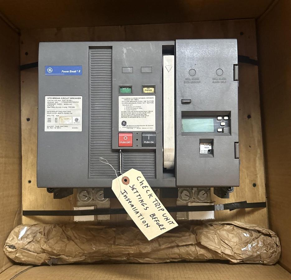 Used GENERAL ELECTRIC,SSF1616LI,STD BREAK CIRCUIT BREAKER 1600A 600V REFURBISHED