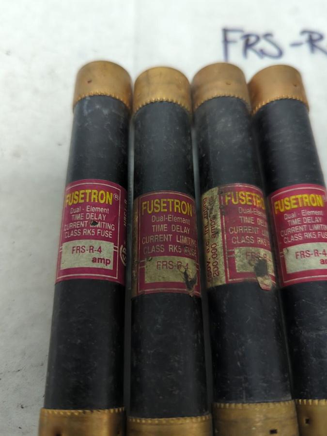 Used COOPER BUSSMANN,FRS-R-4,FUSETRON 4 AMP FUSE LOT OF 4 PRE-OWNED