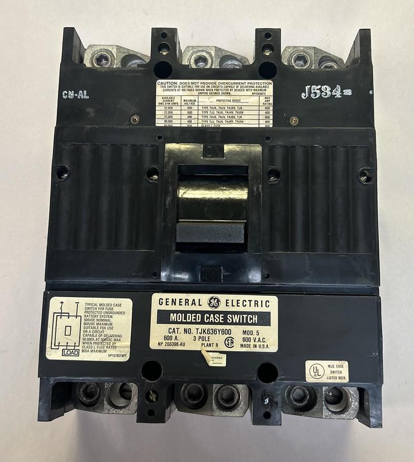 Used GENERAL ELECTRIC,TJK636Y600,CIRCUIT BREAKER 600A 600V 3POLE