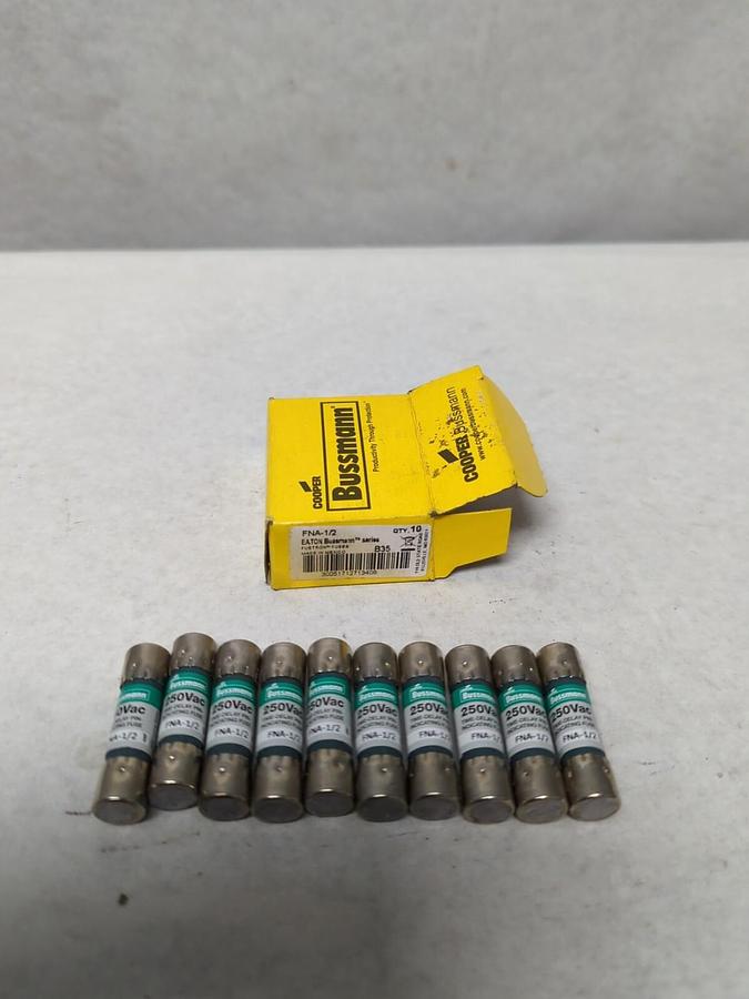 COOPER BUSSMANN,FNA-1/2,FUSETRON 1/2 AMP FUSES BOX OF 10 NOS