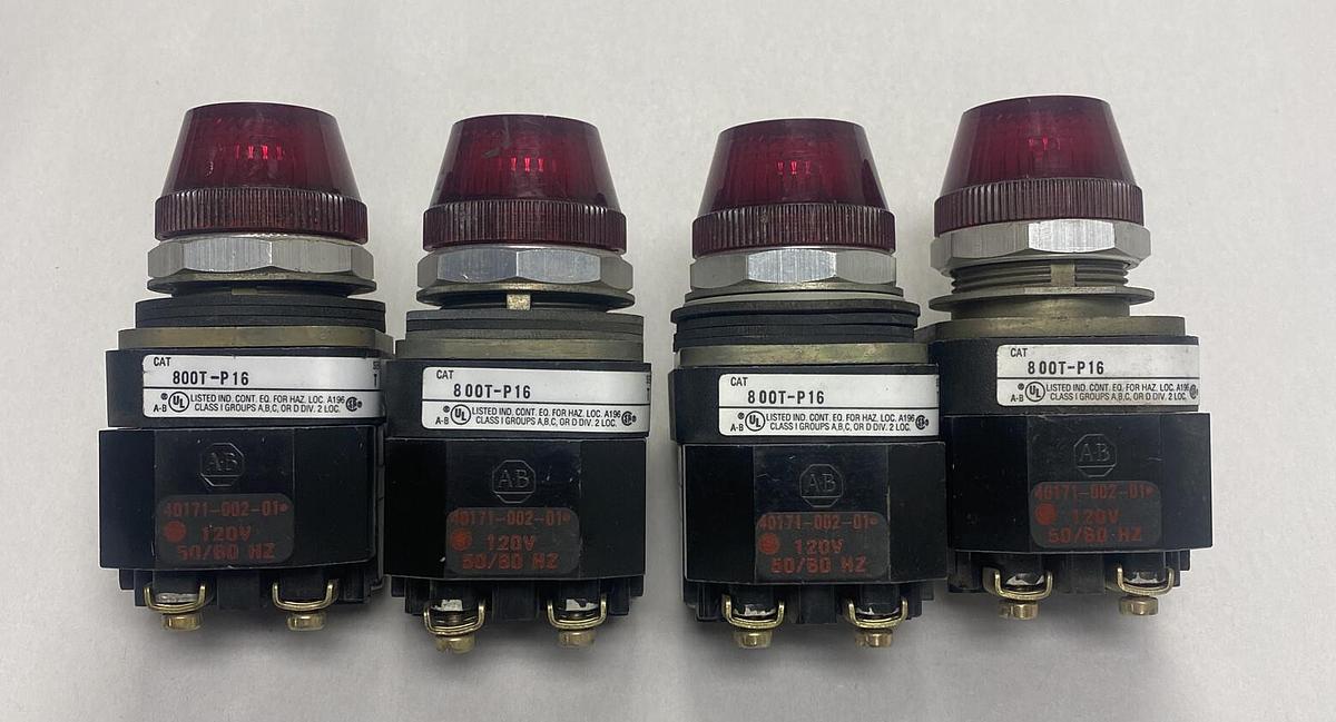 Used Allen Bradley,800T-P16,Ser T Red Pilot Light Lot Of 4